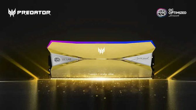 Acer Predator Hera — быстрая оперативная память DDR5 9466 МТ/с, покрытая настоящим золотом. Идеально подходит для состоятельных энтузиастов