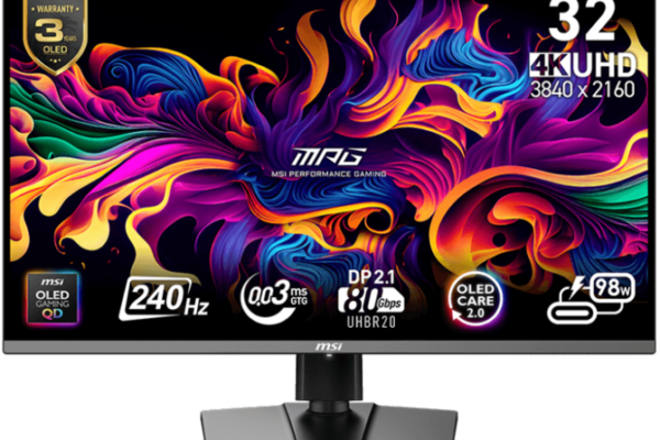 MSI MPG 322URX QD-OLED — игровой монитор с разрешением 4K, частотой обновления 240 Гц и портом DisplayPort 2.1a UHBR20.