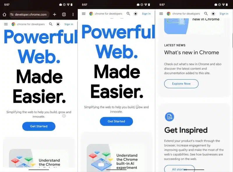На Google Chrome для Android увеличил область с контентом
