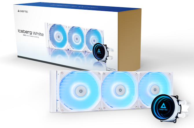 Kieftec icergg - AIO Cooling возвращается в белом выпуске. Привлекательная конструкция насоса и освещенные вентиляторы