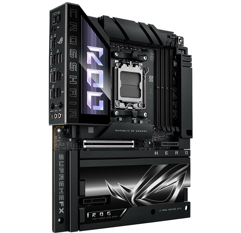 Asus выпустила Mother плату Rog Crosshair x870e Hero BTF для «чистых» компьютеров без видимых кабелей