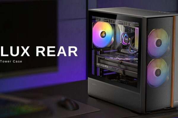 Antec FLUX Rear — воздушный корпус из деревяшки, имеющий 5 вентиляторов и опору для графического процессора. Стальная конструкция и стекло