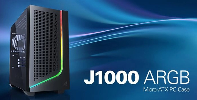 Sharkoon J1000 ARGB — корпус mATX со стеклом и полоской с подсветкой. Перфорированная панель и заводской 120-мм вентилятор.