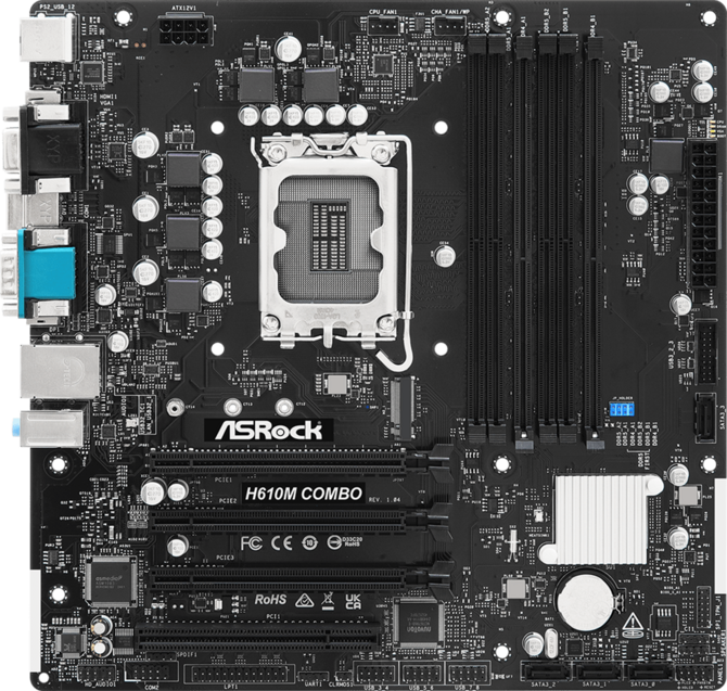 ASRock H610M COMBO — материнская плата формата mATX с поддержкой DDR4 и DDR5. Слот Ultra M.2 и LGA1700 на плате