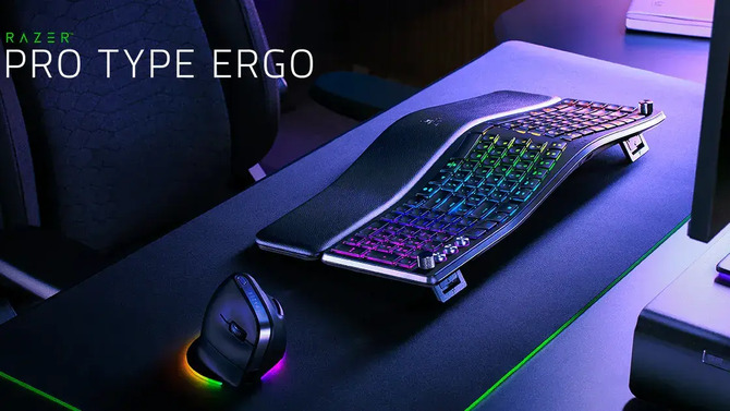 Razer Pro Type Ergo — первая разделенная эргономичная клавиатура производителя. Модель офиса опирается на макросы и искусственный интеллект.