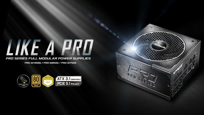 ASRock объявляет об обновлении компьютерных блоков питания серии PRO. Полностью модульный блок питания с сертификацией Cybenetics Gold